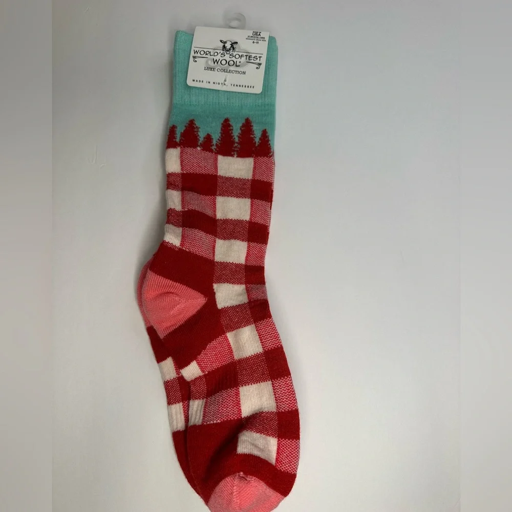 World’s Softest Wool Luxe Socks Buffalo Plaid Women 6–11‎ NWT